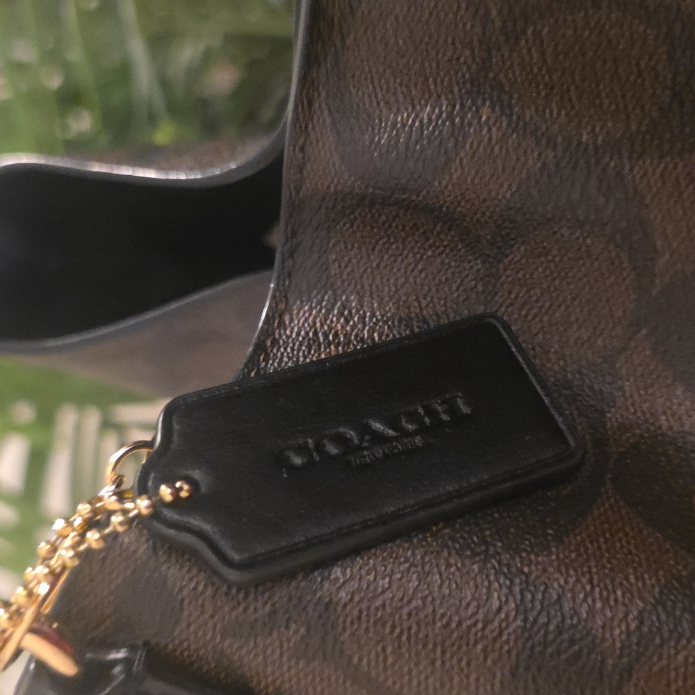 Coach Dark Brown Shoulder Bag with Scarf Accent & Purse Charm. L - Picture 13 of 13